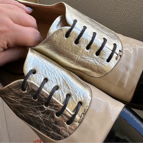 The Office of Angela Scott Ms. Baker Black Cream Leather Toe Cap Oxford Shoes - Picture 13 of 16